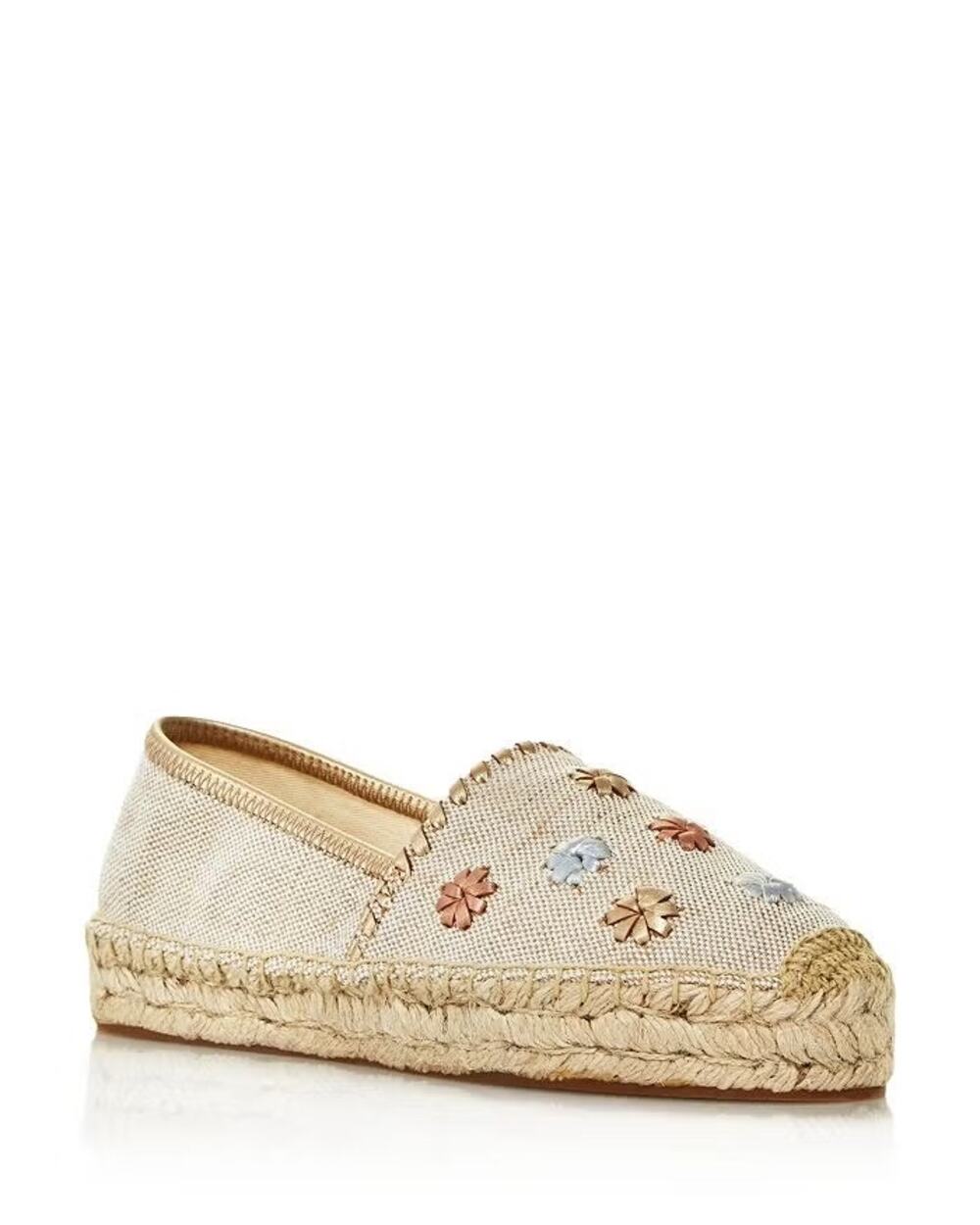 Jack Rogers Tan Canvas Gold Multi Leather Rondelles Palmer Espadrille Womens 8